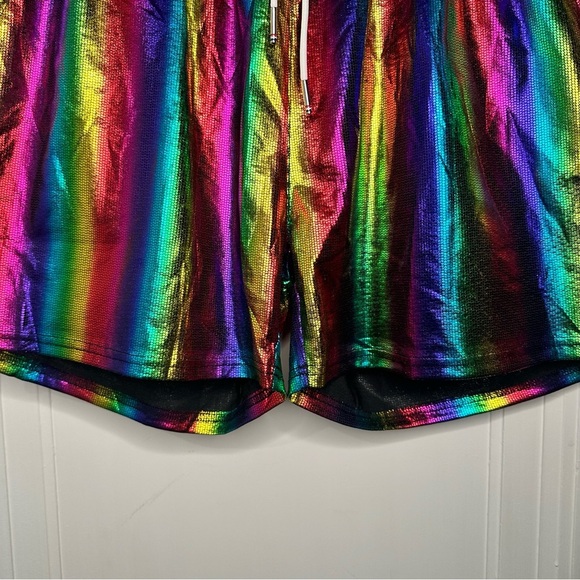 NWT Arjen Kroos Men's Metallic Holographic Shorts rainbow - Picture 3 of 12